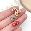 Luxe crystal cherry charms with gold plating for DIY jewelry making and pendants - KC Gold Red Green Rhinestone Fruit Cherry (23420)