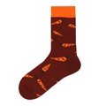 Dark brown cotton mid-tube socks with bright orange carrot pattern for street style - 14 (Carrot)
