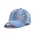 Light blue denim baseball cap with rhinestone star pattern and distressed brim detail - 38-Light Blue Five Star-Light Blue