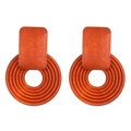 Bohemian orange wooden geometric earrings with textured concentric circles and petal design - Brown Geometric Concentric Circle Style