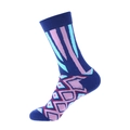 Dunkelblaue und lila Socken mit geometrischem Rautenmuster und vertikalen Rippenstrick - Einheitsgröße / 925 Blau Lila Streifen