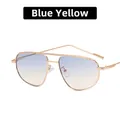 Classic aviator sunglasses with gold metal frame and blue to yellow gradient lenses - Blue & Yellow