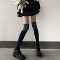 Detailed view of gray and black color-block over-the-knee socks with knit texture - Over The Knee