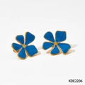Orecchini a fiore blu e oro in acciaio inossidabile con petali smaltati - Blu