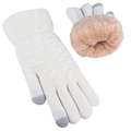 White wave knit winter gloves with thick fleece lining and touchscreen fingertips - White