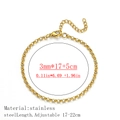 Golden stainless steel rolo chain bracelet with 3mm width and 17+5cm adjustable length - Rolo Chain Style / 3mm Wide (17+5cm) / Gold