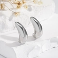 Polished silver crescent moon stud earrings displayed on natural stone and dried flowers - EH772 Silver Crescent Studs