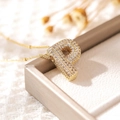 Gold plated puffy letter P pendant necklace with sparkling pavé zircons for women - Letter P (18k Gold + Bead Chain)