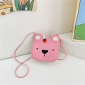 Pink bear-shaped children's crossbody bag with strawberry ornament in PU leather - Pink