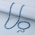 Set collana e bracciale in acciaio inossidabile blu con maglie a forma di diamante - Bracciale 17.5cm / Blu
