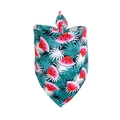 Detail view of cotton pet bandana featuring vibrant watermelon and palm leaf patterns - Dark Monstera Watermelon