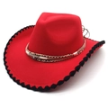 Red western cowboy hat with black zigzag trim and turquoise buckle detail - M (56-58cm) / Red