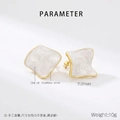 Detailed specs of square drip oil earrings showing 21mm size and stainless steel texture - White Marble Pattern (KE115508-SP)