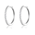 Minimalist silver hoop earrings with shimmering cubic zirconia micro-pave setting - Classic Pave Zircon Silver Hoop Earrings (白K Z-574)