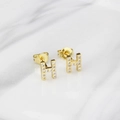 Elegant gold plated H-letter stud earrings with white zircon micro-pave setting - Letter H