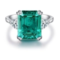 S925 sterling silver emerald cut ring with triangular diamond side stones on white background - US 5 / Green Zircon (CBJZ219)