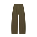 Front view detail of high-waist olive green pleated trousers with smooth drape effect - XS / Olive Green