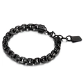 Men's black stainless steel square link chain bracelet with tag and lobster clasp - Style B Standard Box Chain (KB138825-KFC)