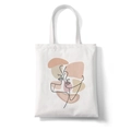 Minimalist canvas tote bag featuring artistic face line art print and organic shapes - Style Q (Dual Person Line Art)