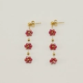 Bohemian gold-plated flower drop earrings featuring elegant red faceted crystal beads - Dark Red (Earrings)