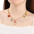Collar dorado de múltiples elementos con colgantes de arcoíris, corazón, tulipán y perla - Collar fresco con múltiples colgantes (KN297592-SXSJ)