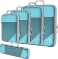 Set d'organisateurs de voyage compressibles bleus avec filet et icônes de rangement - Set de 5 pièces / Bleu Ciel