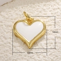 Detailed view of 13x14mm heart pendant in 18K gold plated copper with white shell inlay - White Heart Enamel Pendant / White Enamel Heart