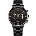 Men's black stainless steel quartz watch with rose gold indices and date display window - Black Band Black Dial Rose Gold Markers (5)