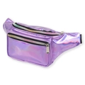 Purple holographic fanny pack with metallic finish and dual zipper pockets for women - Purple