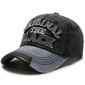 Cappellino da baseball vintage in denim lavato con ricamo 3D e dettagli in pelle - Corona Nera Tesa Grigia