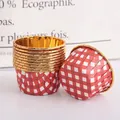 Red and white checkered cupcake liners with greaseproof golden metallic inner coating - Single-sided Gold Red Plaid