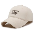 Beige washed cotton baseball cap featuring mountain embroidery and retro soft top design - Adjustable / Light Beige