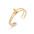 Golden double-layer open ring with textured wave bands and geometric heart detail - Adjustable Open / Double-layer Mini Heart Open Ring