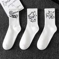 Three-pack white cotton crew socks with black graffiti art and rib-knit cuffs - 3 Pairs Specific Designs (05-09-07)