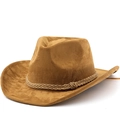 Cappello da cowboy western marrone in finta pelle scamosciata con tesa arrotolata - M (56-58cm) / Cachi