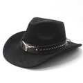 Classic black suede cowboy hat featuring longhorn bull head metal emblem and silver studs - M (56-58cm) / Black Faux Suede