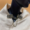Clip per cardigan vintage in bronzo con fibbie floreali e doppia catena in metallo - 24. Senza Catena di Strass Bronzo Antico