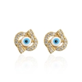 18K gold plated evil eye stud earrings with blue enamel and clear zircon stones - 41950/Geometric Evil Eye