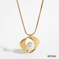 316L stainless steel jewelry set featuring golden irregular pendant with white pearl - Gold Necklace (KD1562)