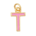 Letter T charm in golden finish with pink enamel filling for personalized necklaces - Pink - Letter T