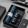 Blue 500ml vacuum insulated bottle set with two cups inside a premium black gift box - Steel Cap Set - Blue / 500ml