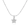 Detailed macro of a silver star pendant with hammered texture and cubic zirconia stones - White Gold Pleated Star Bead Chain