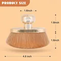 Orange-brown large powder brush with metallic handle and detailed size measurements - OPP Bag / Large Oval Gold + Suede Pouch