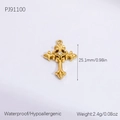 Waterproof gold vintage cross pendant with engraved patterns and white zircon inlay - PJ91100 Carved Cross