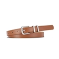 Ceinture classique en cuir marron avec boucle ardillon argentée et surpiqûres pour femmes - Camel