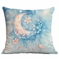 Blue Christmas throw pillow cover with pink moon and floral fairy tale patterns - Pink Crescent Moon Fairy Tale (CDR350-13)