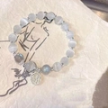 Elegant beaded bracelet with cat eye stones, labradorite, and a round Fu pendant charm - S065-imitation Cat's Eye Gray Fortune Talisman Bracelet #sz523