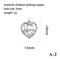 Rhodium-plated heart pendant with Mom inscription and zircon inlay, size 14x13mm - Type A-2 (Mom Heart) / Silver