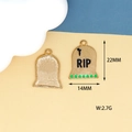 Golden RIP tombstone alloy charm for Halloween DIY jewelry making with dimensions - 16 Tombstone RIP Gold