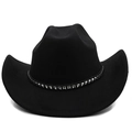 Classic black wool felt western cowboy hat with studded metal ribbon and wide brim - M(56-58cm) / Black